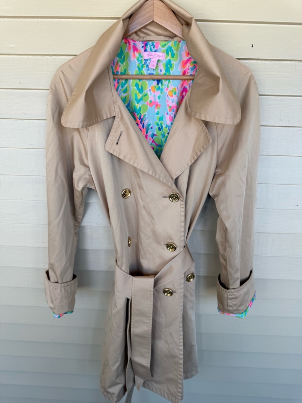 Lilly Pulitzer Qynn Trench Coat Tan - Picture 3 of 13